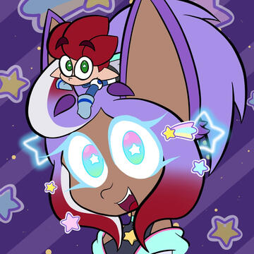Hoshi Self portrait of my Online Sona with my Boyfriend as a smaller version of himself on my head
